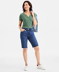 Style & Co Women's Mid-Rise Raw-Edge Bermuda Jean Shorts, Created for Macy's