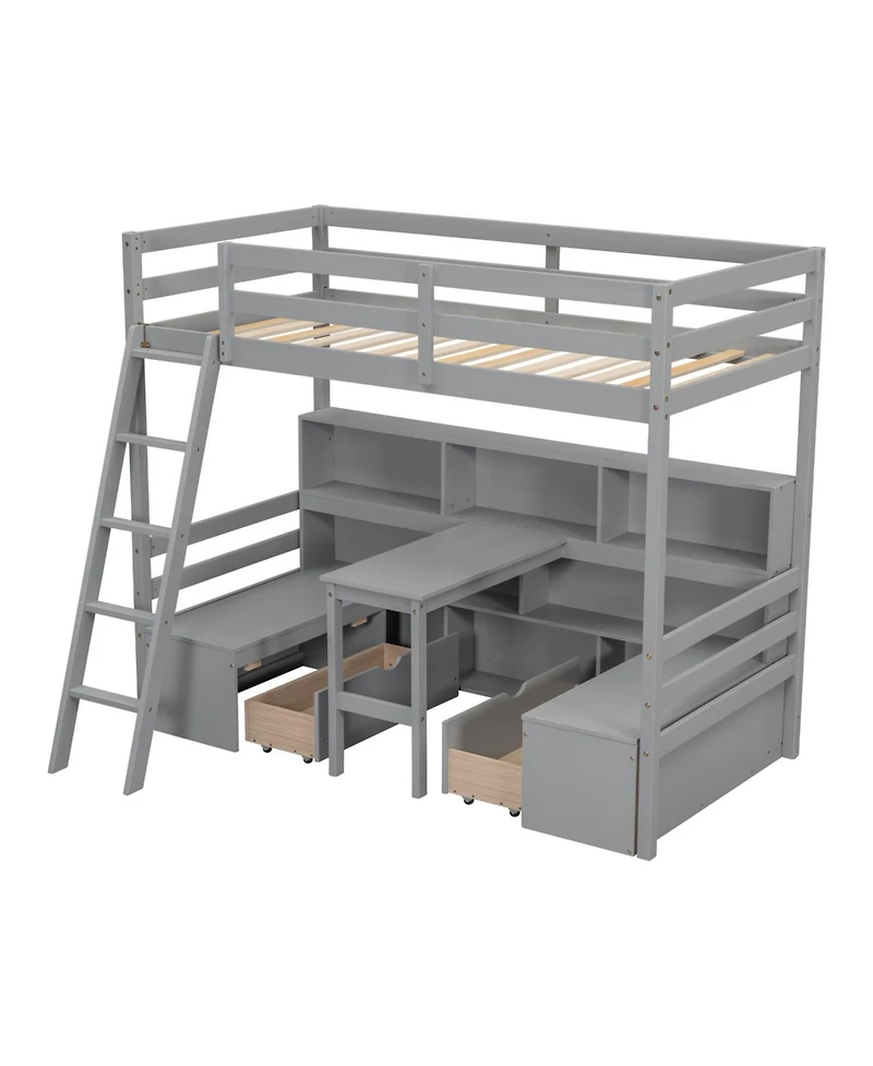 Streamdale Furniture Twin Loft Bed with Storage & Desk