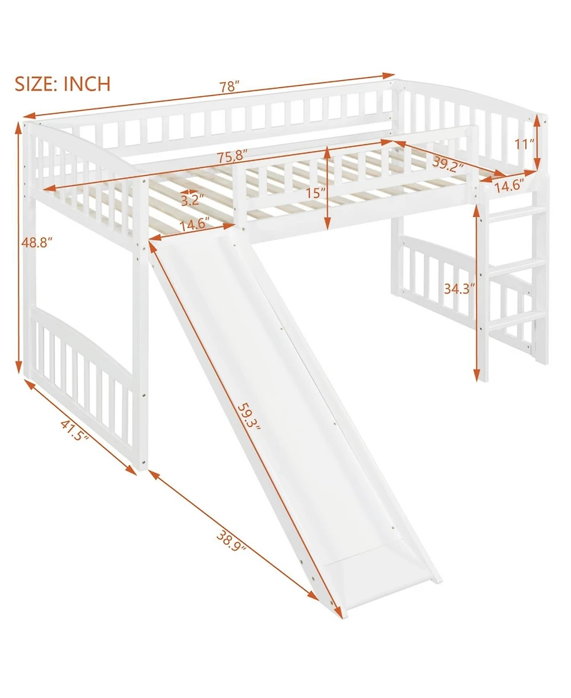 Streamdale Twin Size Wood Loft Bed with Slide and Ladder Bed