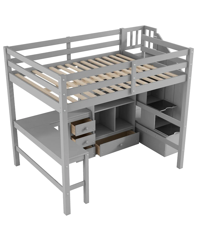 Streamdale Furniture Full Loft Bed with Desk, Drawers & Storage Staircase