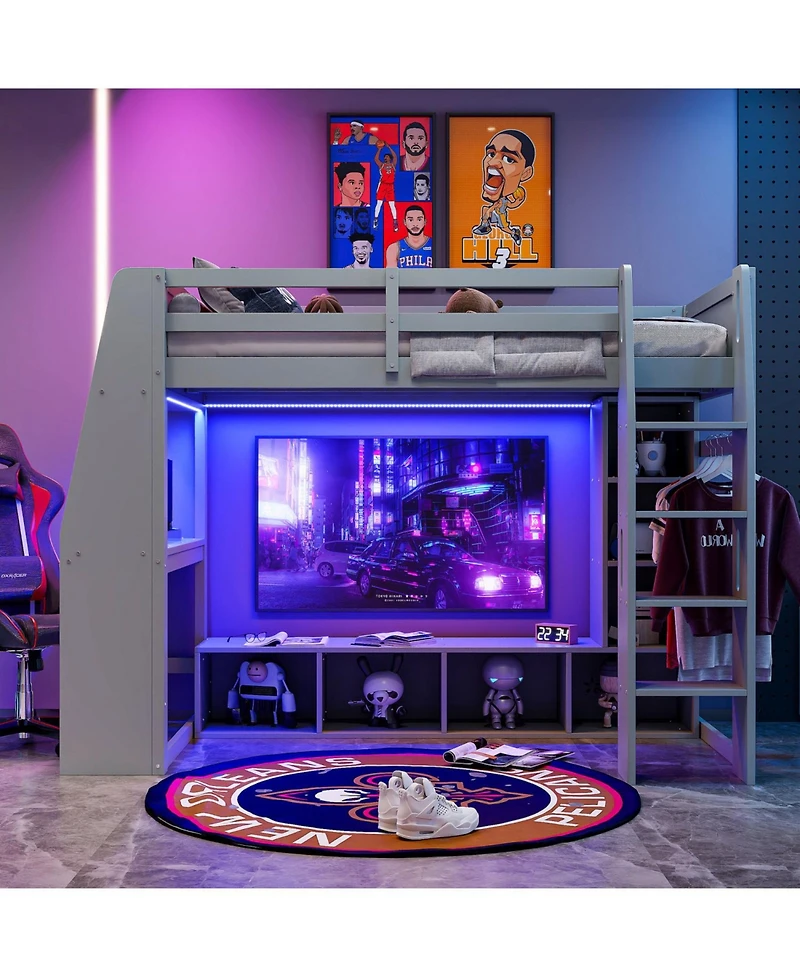 Streamdale Furniture Twin Gaming Loft Bed with Desk & Storage