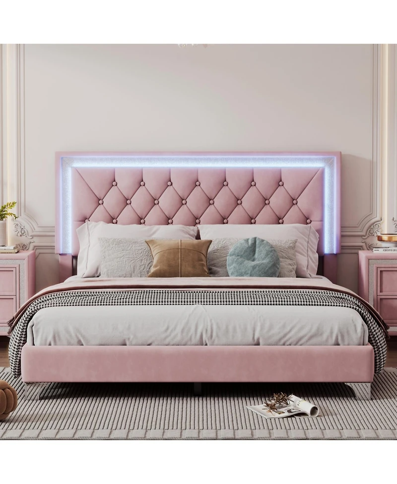 Streamdale Furniture Queen Upholstered Bed Frame with Led Lights