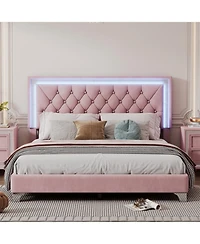Streamdale Furniture Queen Upholstered Bed Frame with Led Lights