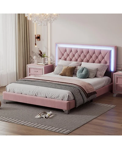 Streamdale Furniture Queen Upholstered Bed Frame with Led Lights