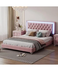 Streamdale Furniture Queen Upholstered Bed Frame with Led Lights