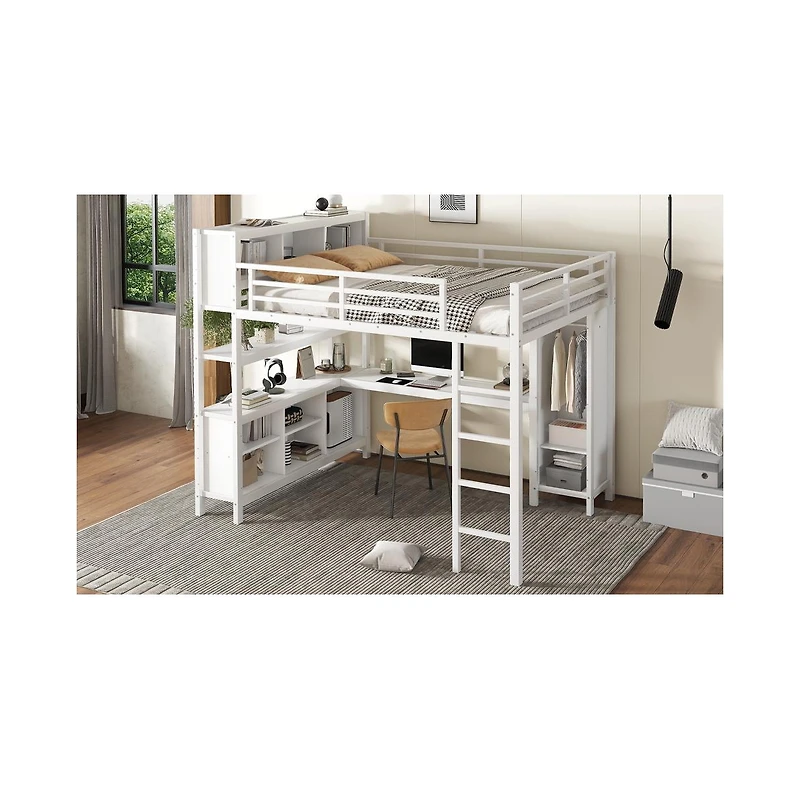 Streamdale Furniture Queen Loft Bed with Desk & Wardrobe