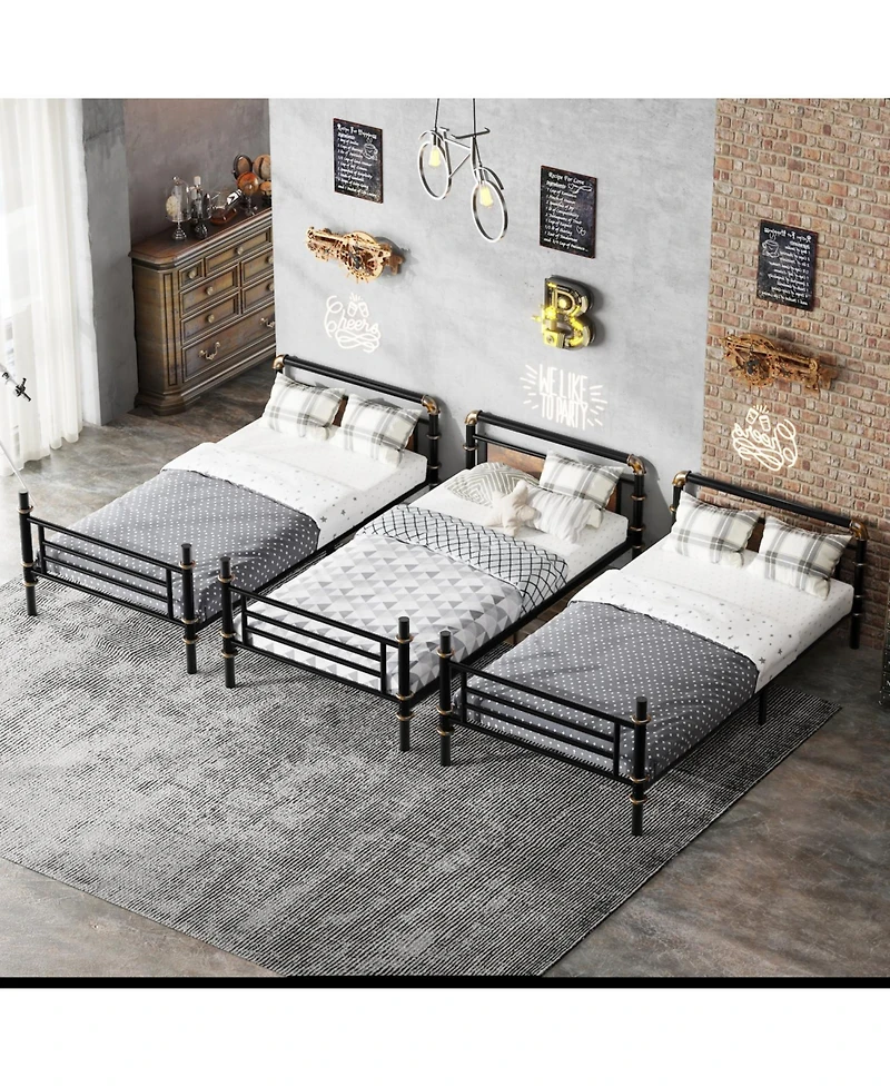 Streamdale Furniture Quad Bunk Bed, Heavy Duty Metal, Detachable Triple/Twin, Black