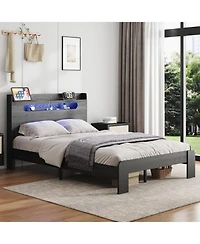 Streamdale Furniture King Wood Bed Frame Led Usb Storage