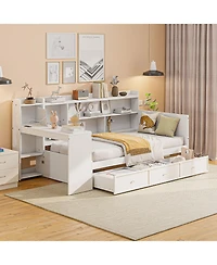 Streamdale Furniture Twin Size Wooden Daybed With 3 Drawers, Usb Ports and desk, White