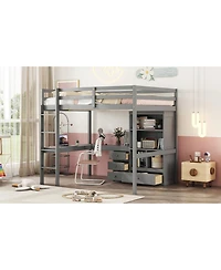 Streamdale Furniture High Loft Bed with Desk, Storage, Ladder, Grey