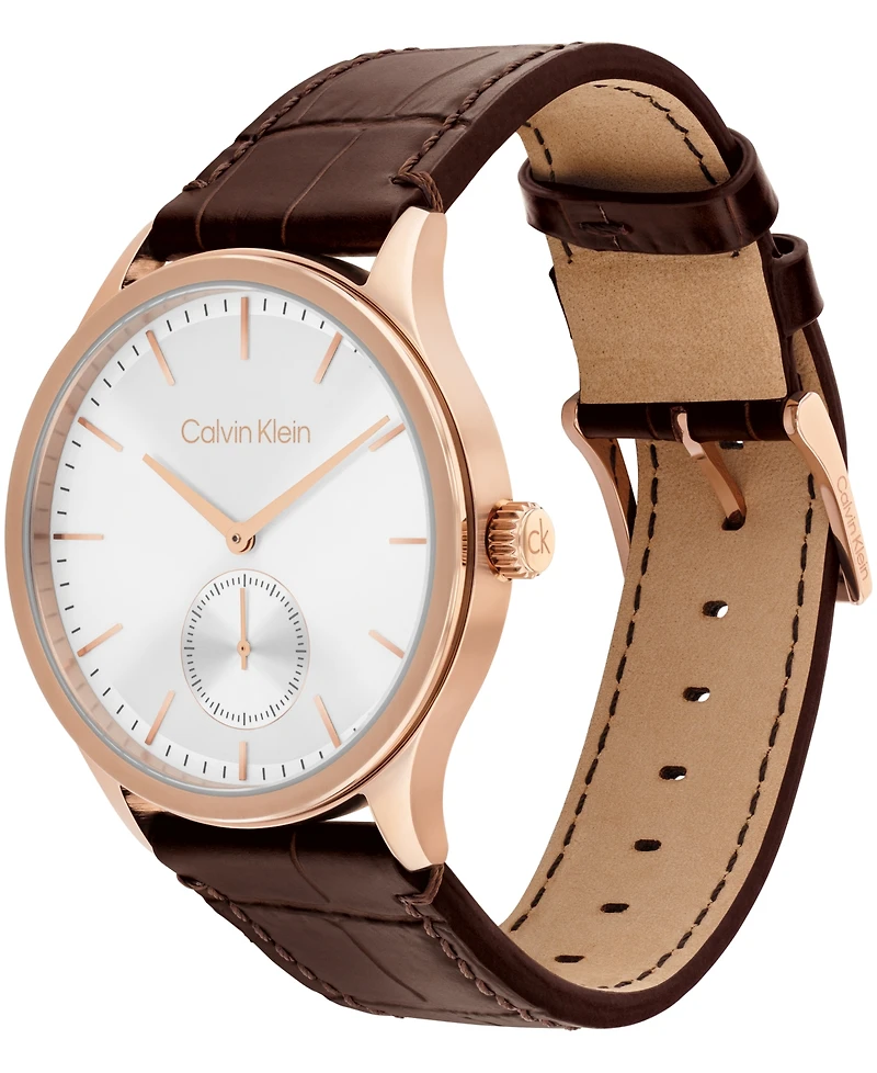 Calvin Klein Men's Tailored Dark Brown Leather Strap Watch, 42mm