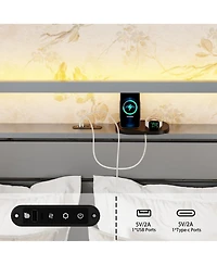 Streamdale Furniture Queen Size Metal Platform Bed with Led, Charger