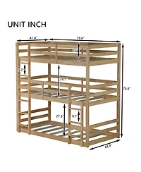 Streamdale Furniture Streamdale Triple Twin Oak Bunk Bed with Guardrails and Ladders