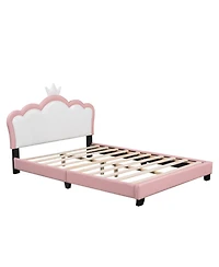 Streamdale Furniture Full Upholstered Princess Bed with Crown Headboard,Full Platform Headboard and Footboard
