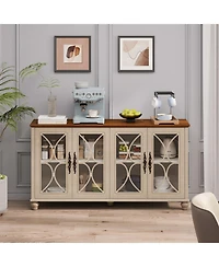 Streamdale Furniture Streamdale Antique European 4-Door Cabinet with Tempered Glass, for Various Rooms