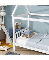 Streamdale Furniture Twin House Bed with Headboard and Footboard, Twin Rubber Wood Bed with House Frame