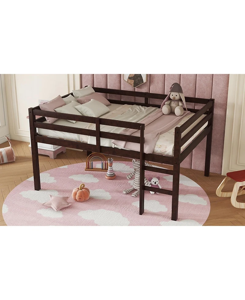 Streamdale Furniture Full Rubber Wood Loft Bed with Ladder,Espresso