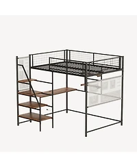 Streamdale Full size loft metal bed with black for bedroom and dormitory, with built-in charging station and Led lighting