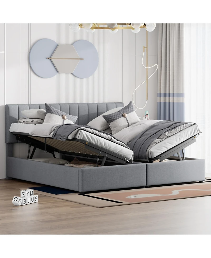 Streamdale Furniture King Upholstered Platform Bed with a Hydraulic Storage System