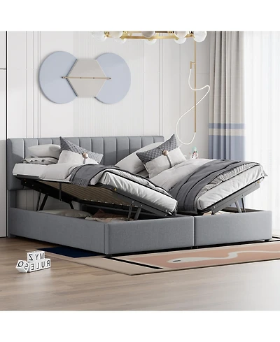Streamdale Furniture King Upholstered Platform Bed with a Hydraulic Storage System