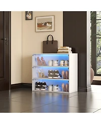 Streamdale Furniture White Glass Door Shoe Box Shoe Storage Cabinet With Rgb Led Light