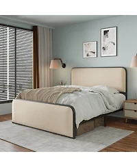 Streamdale Furniture Beige Upholstered Modern Metal Bed with Under-Bed Storage, King