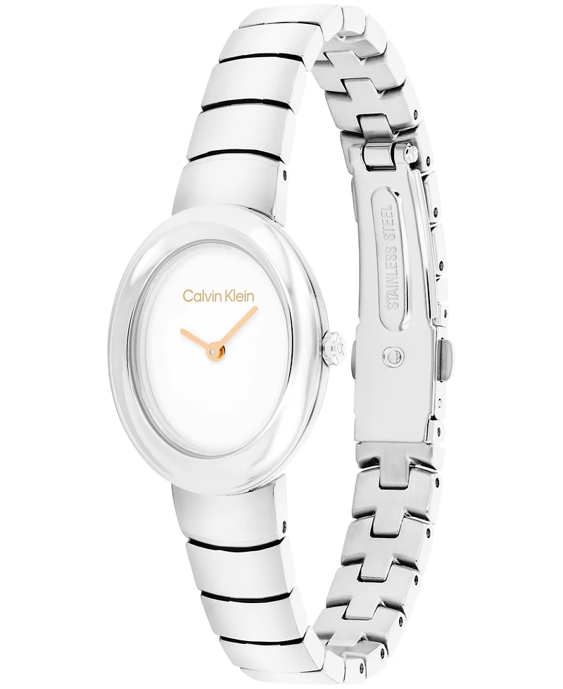 Calvin Klein Women's Twisted Bezel Silver Tone Stainless Steel Bracelet Watch, 24mm