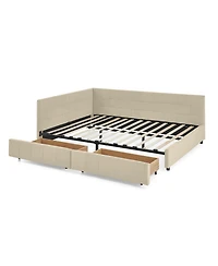 Streamdale Furniture Queen Bed Frame with Upholstered Headboard & Armrests