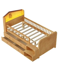 Streamdale Furniture House Loft Bed with Led Lights and Storage