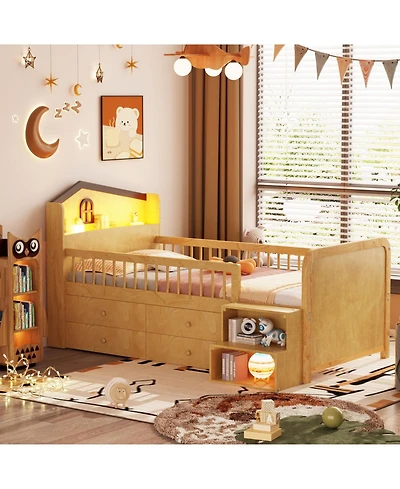 Streamdale Furniture House Loft Bed with Led Lights and Storage