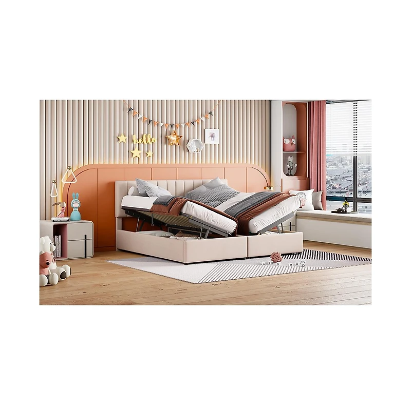 Streamdale Furniture King Upholstered Platform Bed with a Hydraulic Storage System