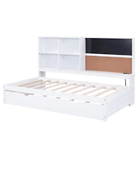 Streamdale Furniture Streamdale Twin Size Daybed with Storage Shelves, Blackboard, Cork board, Usb Ports and Twin Size Trundle