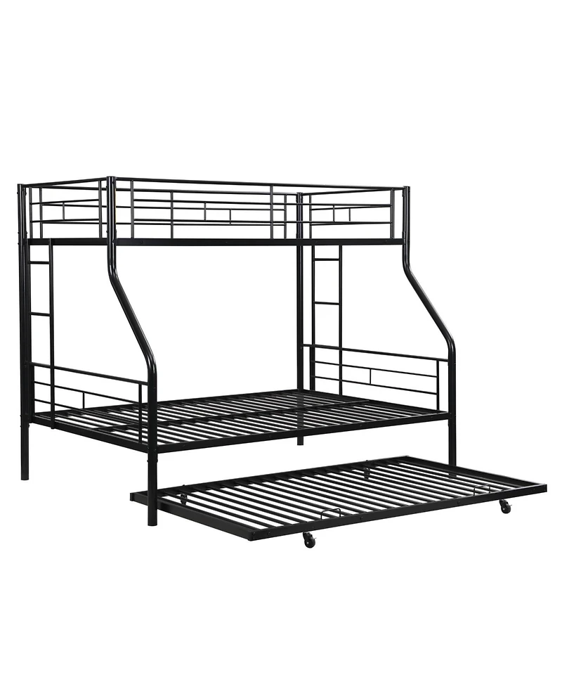 Streamdale Furniture Twin Over Full with trundle Metal Bunk Bed, No Box Spring Needed, Easy Assemble
