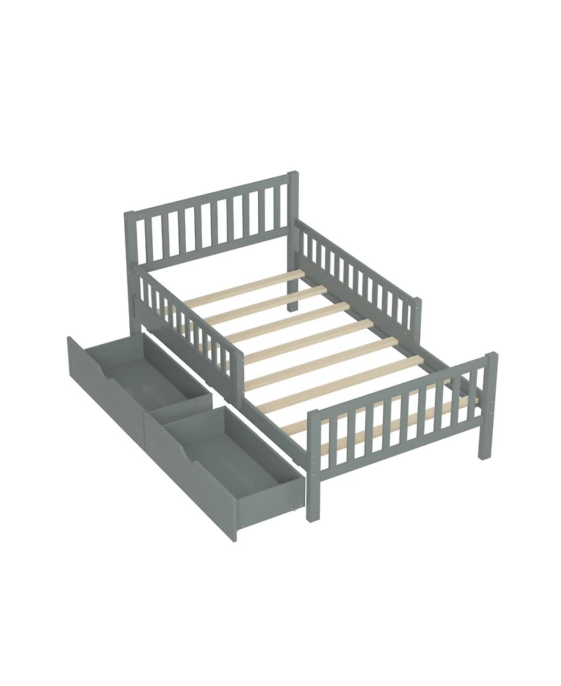 Streamdale Twin Wood Platform Bed with Guardrails and Storage