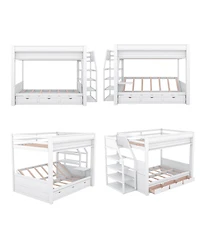 Streamdale Furniture Wood Full Convertible Bunk Bed with Storage Staircase, Bedside Table, and 3 Drawers, White