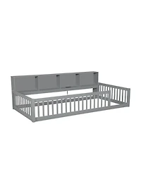 Streamdale Furniture Wood Twin Xl Floor Bed with Storage Cabinets and Usb Ports
