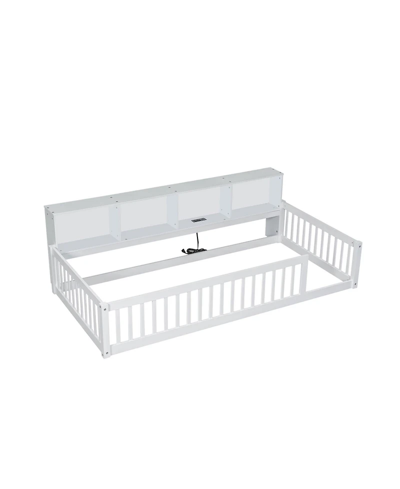 Streamdale Furniture Wood Twin Xl Floor Bed with Storage Cabinets and Usb Ports