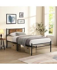 Streamdale Furniture Twin Size metal bedframe, Headboard with wood panel decoration