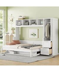 Streamdale Furniture Full Size Murphy Bed Wall Bed with Closet and Drawers,White