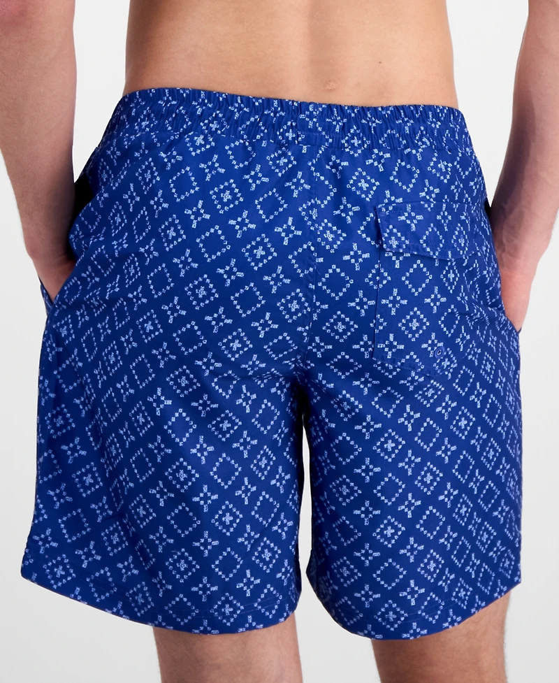 Club Room Men's Rustic Geo 7" Swim Trunks, Macy's Exclusive