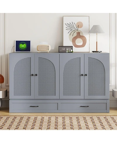 Streamdale Furniture Queen Size Murphy Bed with Large Drawers, Gray