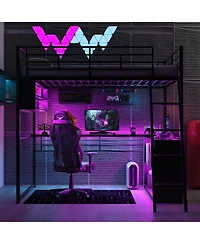 Streamdale Furniture Full Size Metal Loft Bed with Led Desk and 4 Storage Shelves Black