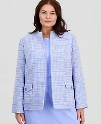 Kasper Plus Open-Front Tweed Jacket