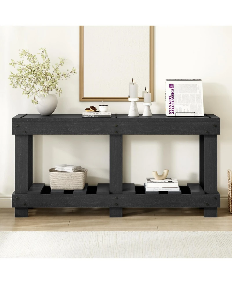 Streamdale Furniture 62.9" Fir Wood Console Table with Shelf & Metal Rivets