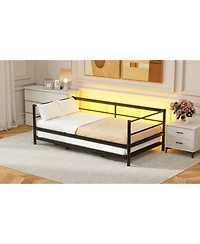 Streamdale Furniture Twin Size Metal Daybed with Led and Adjustable Trundle Pop Up Trundle