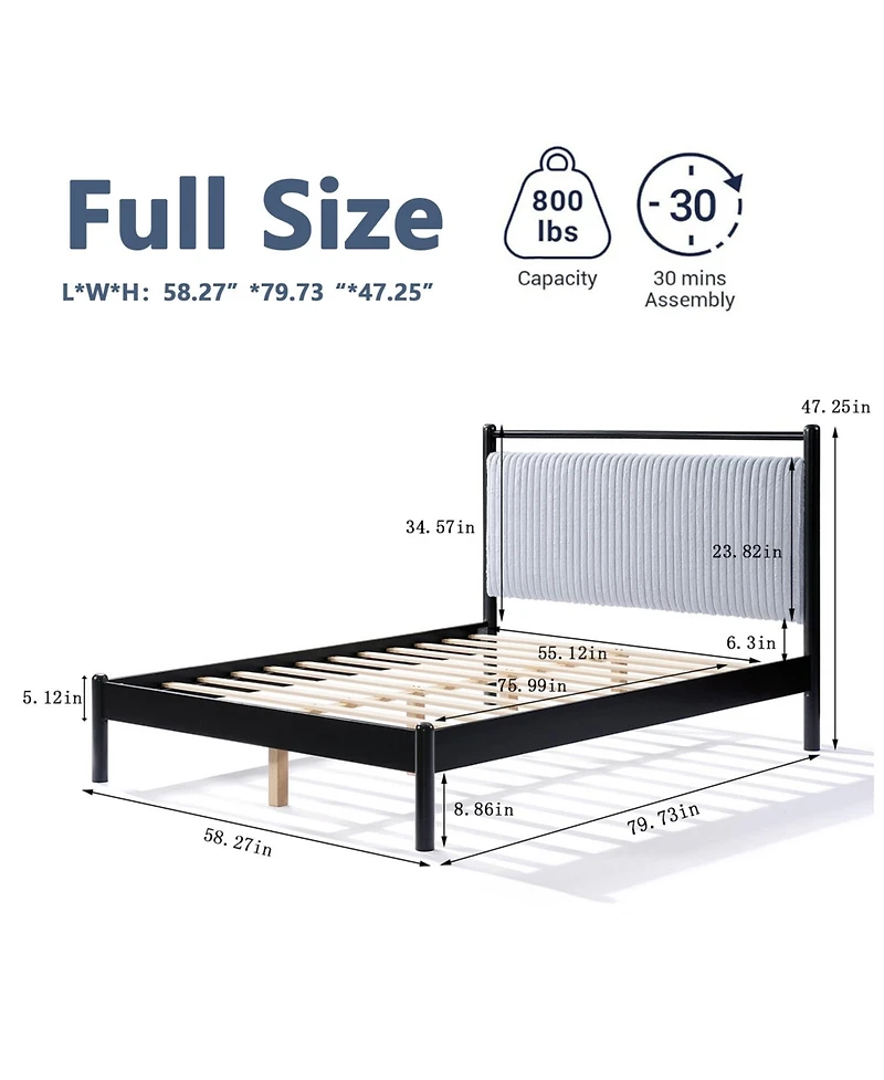 Streamdale Furniture Wood Bed Frame with Headboard Frame