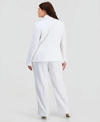 Kasper Plus Size Pearl Trim Shawl Collar Blaze Sleeveless Pearl Trim Blouse High Rise Straight Leg Pants