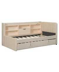 Streamdale Furniture Twin Upholstered Daybed with Trundle Storage Shelves Usb & Outlet