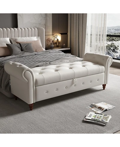 Streamdale Furniture 63" Bed Bench Beige Fabric