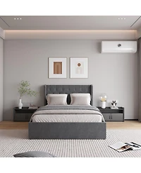 Streamdale Furniture Dark Grey Button Tufted Wingback Bed Frame with 4 Drawers